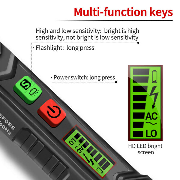 Safe Voltage Tester Pen 12V 1000V Adjustable Sensitivity Non Contact Home