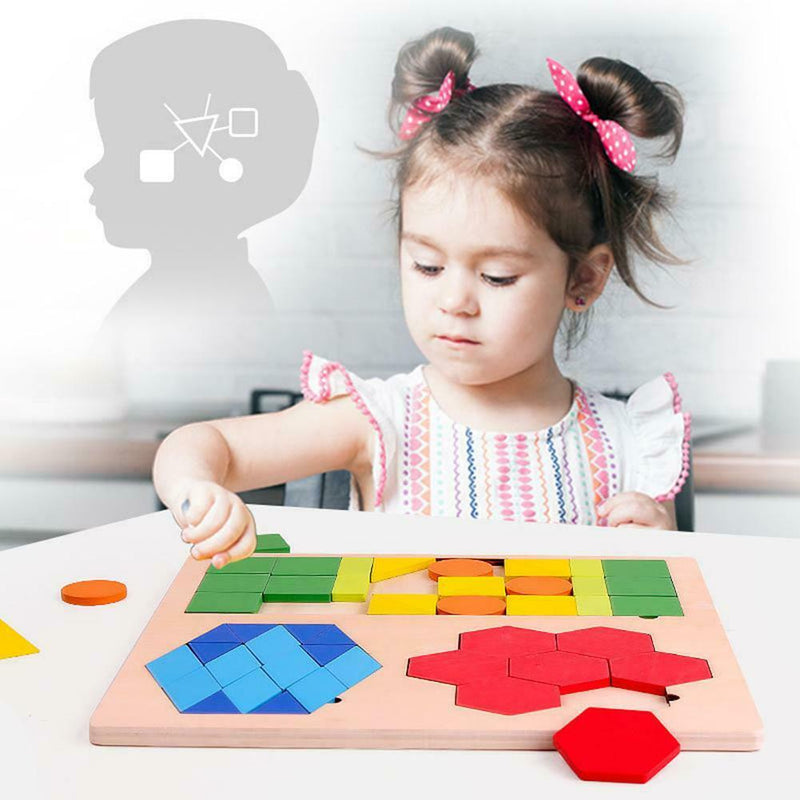 Wood Geometric Puzzle Toys Kids Children Montessori Jigsaw Educational Game Kits