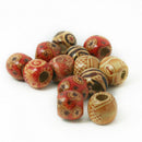 100PC 9x10mm Tribal Patterned Wood Beads Mix Wooden Dreadlock Pony Bead Macrame