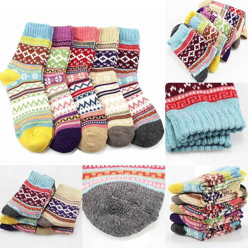1 Pair Womens Thicken Warm Socks Boho Winter Mid High Retro Socks Random Color