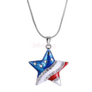 American USA Flag Star Design Diamante Pendant Patriotic Necklace