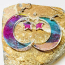 1 Pair New Iridescent Acrylic Crescent Moon Earrings Rainbow Statement Earring