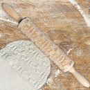 Christmas Snowflake Elk Wooden Rolling Pin Dough Engraved Roller DIY Tool