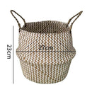 Portable Foldable Natural Seagrass Woven Storage Basket with Handle for Hom