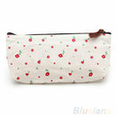 Flower Canvas Pencil Pen Case Cosmetic Makeup Bag Storage Pouch Purse Blue