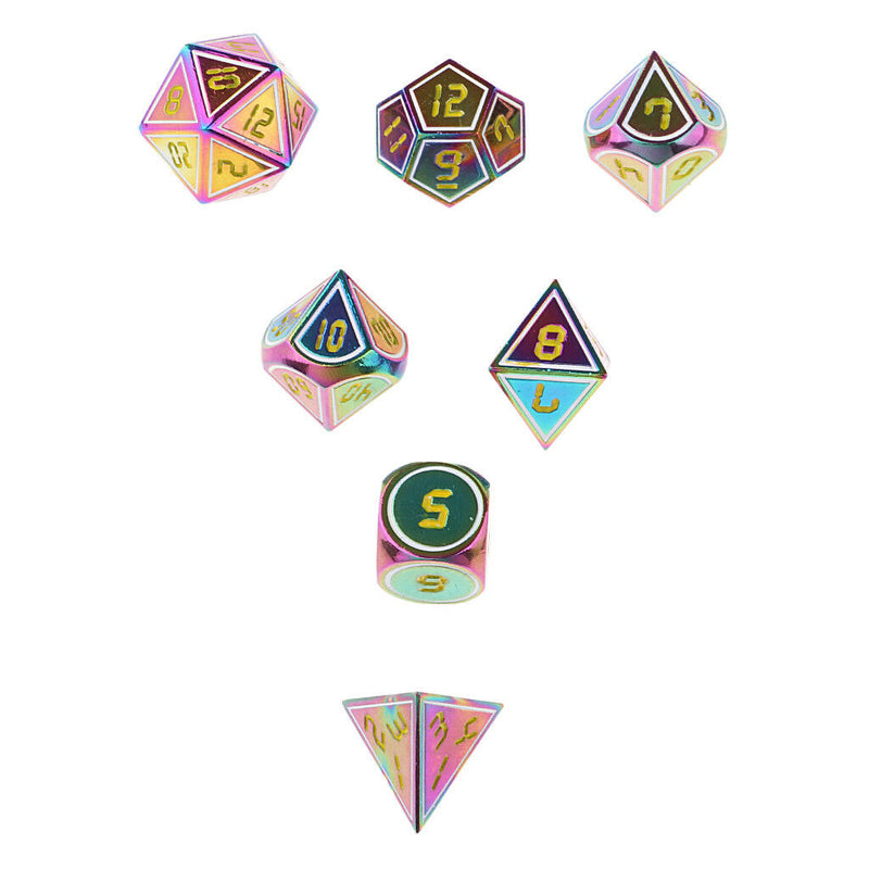 7x Rainbow Metal Dices for Role Playing Board Game D4-D20 14mm/0.55'' Gift B