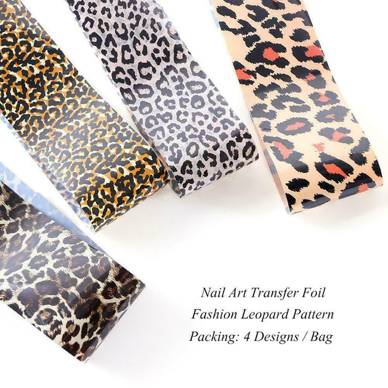 4pcs Leopard Print Nail Art Stickers Transfer Foil Decor Decals Accessories X6Z9
