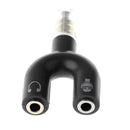 3.5mm Audio Mic Splitter Earphone Headphone Adapter Male to 2 Female Black