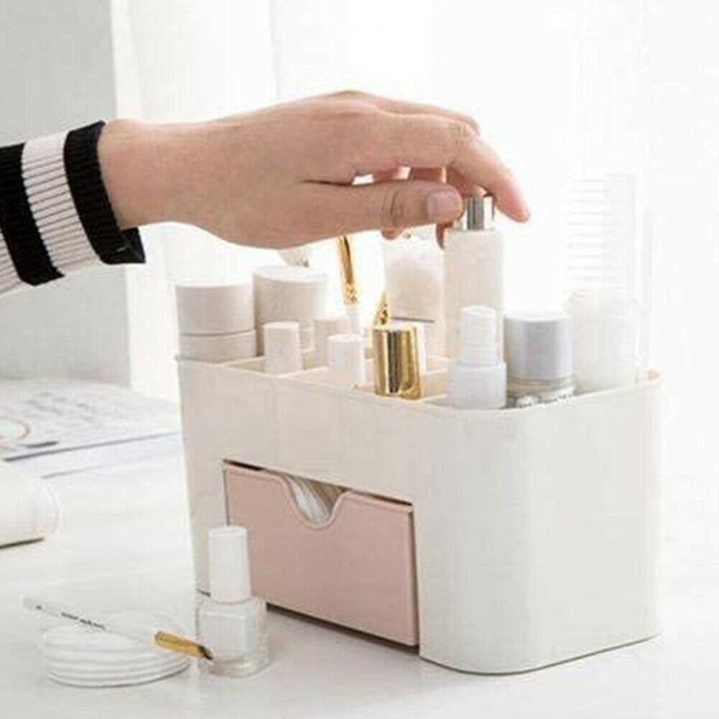 Desktop Cosmetic Storage Box Drawer Makeup Jewelry Organizer Case Pink A