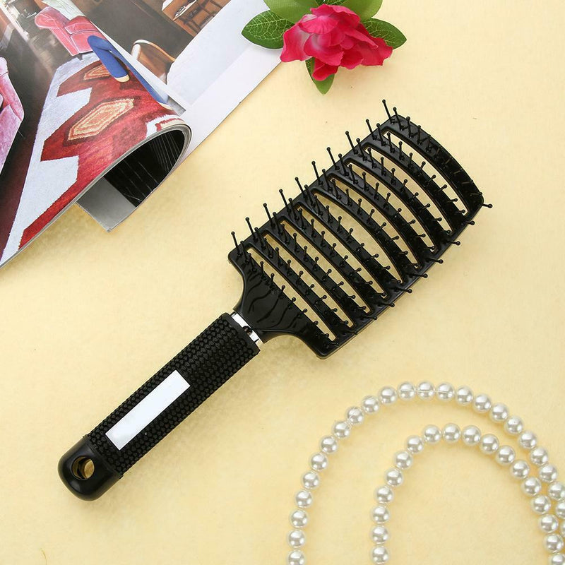 Professional Ribs Comb Women Wet Massage Styling Tool Hairbrush(Black) A
