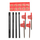 4Pcs 8/9/10/12mm Shank Lathe Boring Bar with 10 x Inserts + 4pcs Wrenches