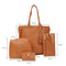 4pcs/set Litchi Leather Tassel Women Tote Shoulder Handbag Card Bags (Brown