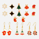 9 Pairs Christmas Stud Earrings Women Gloves Snowflake Dangles Jewelry Gift