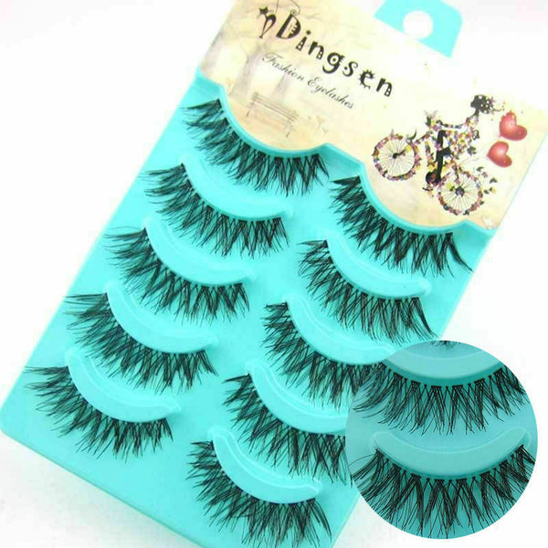 5Pairs Handmade Black Natural Eye Lashes Messy Cross Sexy False Eyelashes Makeup