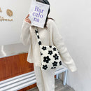 Portable Flower Printed Shoulder Handbag Plush Messenger Bag Street Totes