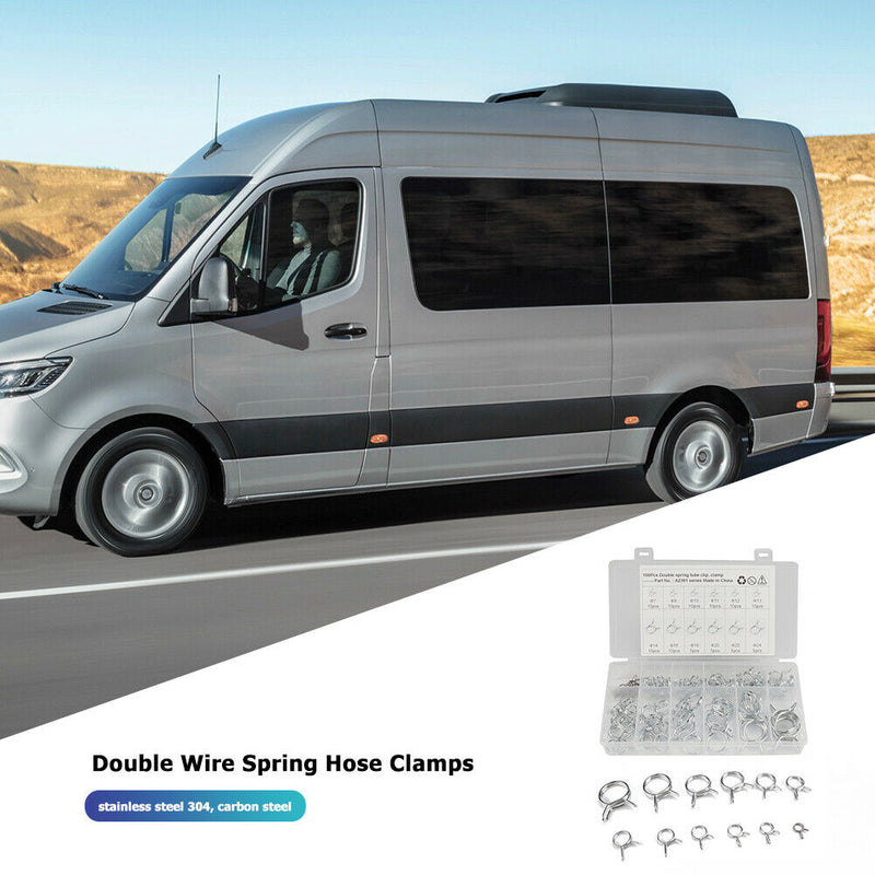 100pcs 12 Sizes Double Wire Spring Hose Clamps Fuel Line Hose Tube Clip Assorted