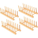 4 Pack Bamboo Wooden Dish Rack Plate Rack Stand Pot Lid Holder Kitchen Cabi