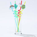 4pcs Drinking Straws Cartoon Owl Rainbow PVC Straws Hawaii Party Table Decor