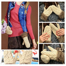 Warm Ladies Rag Wool Winter Snow Mittens Knitted Fleece Lined Fur Gloves-Be X4A4