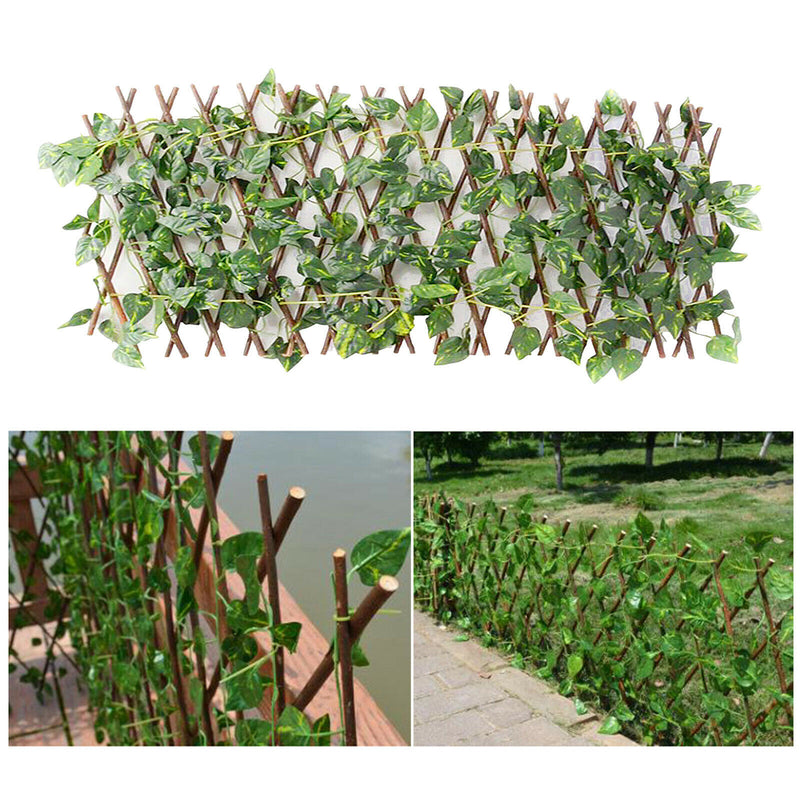 Garden Fence Expandable Faux Ivy Wood Vines Plant for Backyard Outdoor Decor