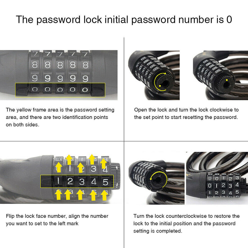 5 Digit Combination Bike Bicycle Cycling Security Code Lock Cable