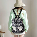 Multifunction Anti-Theft Backpack Oxford Print Lady Shoulder Bag (Elephant)