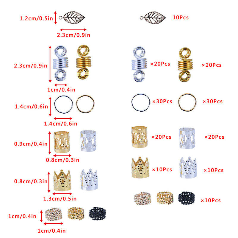 180Pcs/Box Braid Hair Beads Dreadlocks Cuff Clip Beads Rings For Hair ExtensioES