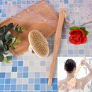 Bath body brush boar bristles exfoliating body massager with long wooden hanJ 3C