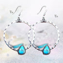 Big Circle Turquoise Earrings Ethnic Style Retro Ear Hook for Women Jewelry A