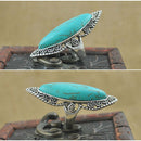 Women Studded Oval Turquoise Bohemia Tibetan Ethnic Long Finger Ring Gift