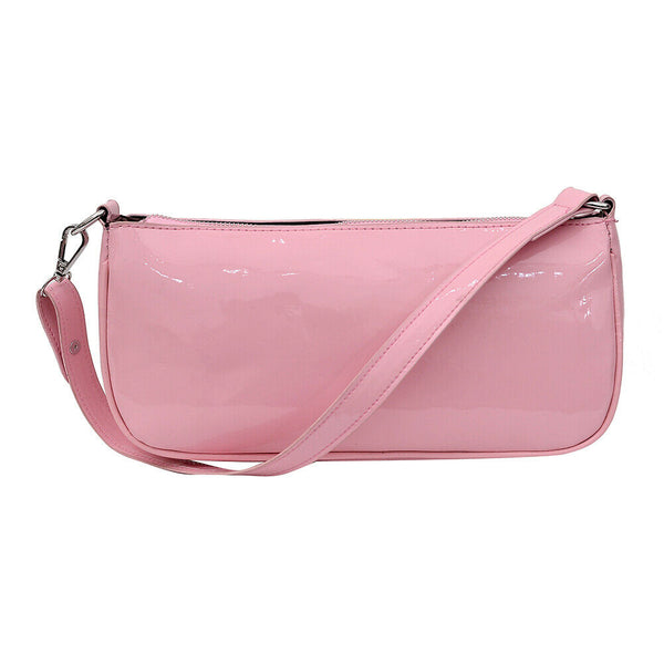 Elegant Leather Women Shopping Handbag Candy Color Shoulder Tote Bag (Pink)