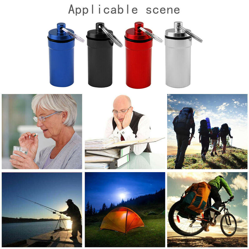4x Mini Waterproof Metal Medicine Pill Box Case Bottle Holder Container Keychain