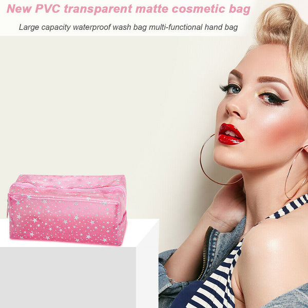 Transparent PVC Cosmetic Bag Waterproof Clutch Women Makeup Pouch (Red) A#S