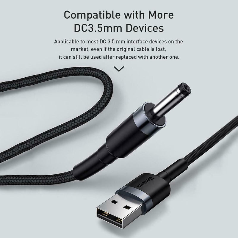 Baseus USB to DC 3.5mm Charging Cable HUB Fan 2A Power Supply Adapter Cord