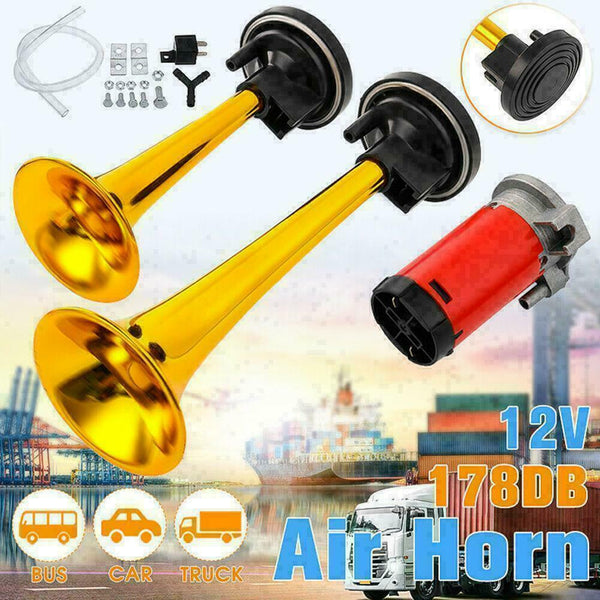 12V 178dB Super Loud Air Horn Dual Trumpet Compressor Train For Car Truck A Y3B7