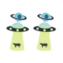 Luxury Fluorescent Green Alien and UFO Stud Earrings Cute Drop Jewelry
