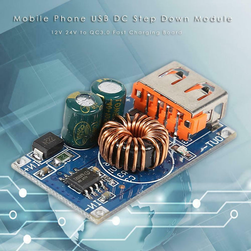 Mobile Phone USB DC Step Down Module 12V 24V to QC3.0 Fast Charging Board A