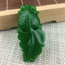 100% Natural Green jade pendants Necklace Amulet Lucky fish China Carving statue