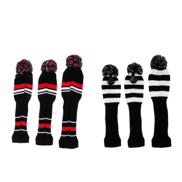 3Pcs Knitted Pom Pom Headcover Wood Head Cover Golf Club Hybrid Headcovers Red