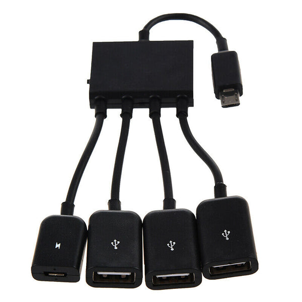 Black USB 4-port Micro Power Cargo OTG Hub Cable adapter V6Q6