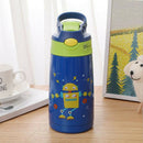 400ml Kid Spill-Proof Sippy Vacuum Cup with Straw School Outdoor Dark Blue