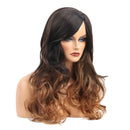 Ombre Brown Synthetic Long Curly Two Tone Wig Dark Roots Women Party Daily
