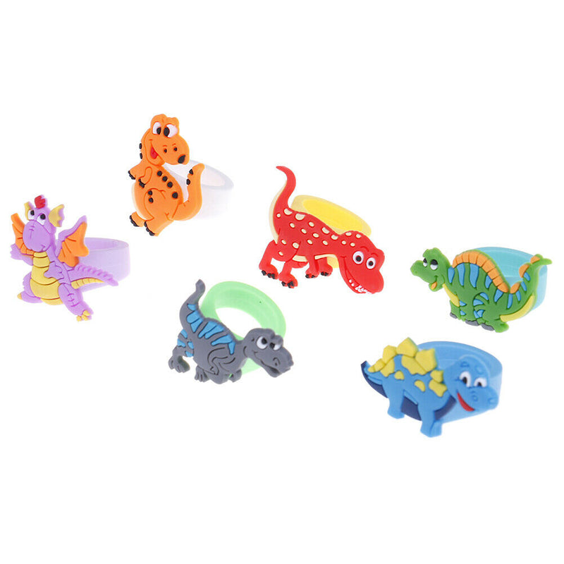 6Pcs Environmental dinosaur ring female PVC ring children's cartoon ring BX