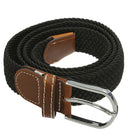 Unisex Men Women Stretch Braided Elastic Leather Buckle Belt Waistband blac