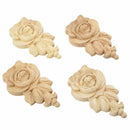 4pcs 10*6cm Rubber wood Carved Corner Onlay Applique Door Cabinet Rose Unpa R1L1