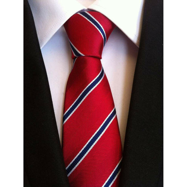 New Red blue stripes Silk Tie Jacquard Woven Classic Necktie Men's Tie #gib
