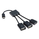 2 X USB-A/F + Micro USB Female to USB3.1 Type-C Male Extender Cable OTG Hub