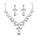 Stylish Diamante Crystal Teardrop Pendant Necklace And Earrings Jewelry Sets