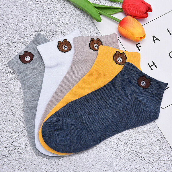 Women cartoon bear Comfortable Cotton Sock Slippers Short Ankle  OZ