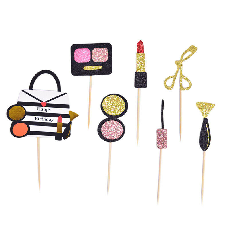 1 Set Lipsticks & Eyeshadow Box Cake Toppers Party Cupcake Flag Cake Decorati Gw